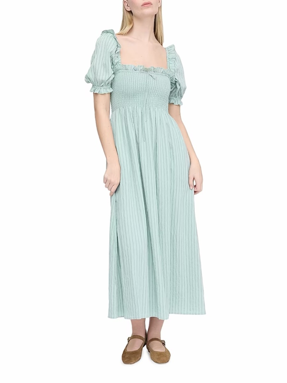 Hill House Sage Green Puff Sleeve Smocked Maxi Dress